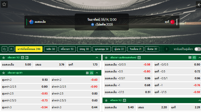 วิเคราะห์บอล ออสเตเรีย VS ตุรกี : 14/06/2026